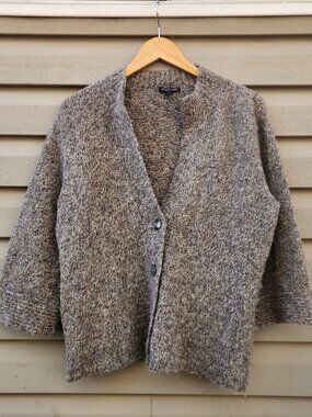 Eileen Fisher Cardigan Sweater Womens Size Large Alpca Wool Nylon Blend